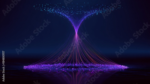 Luminous threads converging and dispersing in ethereal glow abstract data