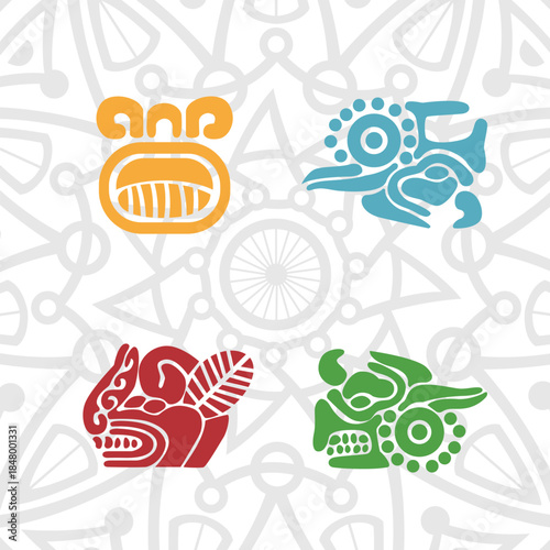 矢量玛雅文明传统复古纹样
