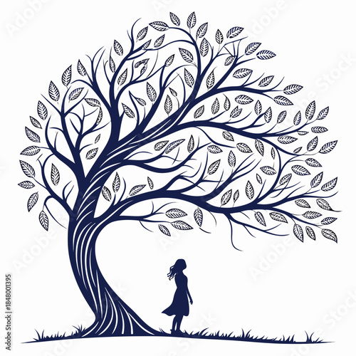 Silhouette girl under tree