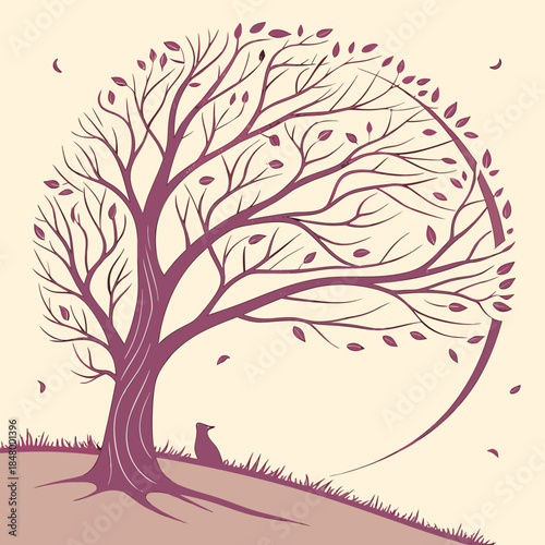 Serene tree with falling leaves