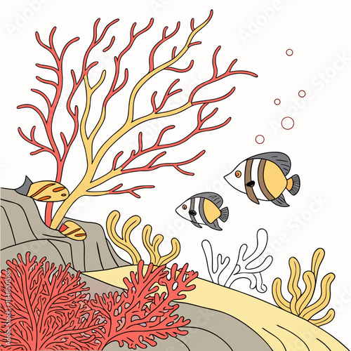 Colorful coral reef with fish