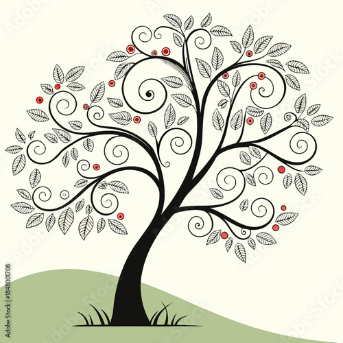 Stylized tree with red berries