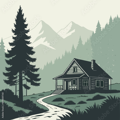 Serene mountain cabin