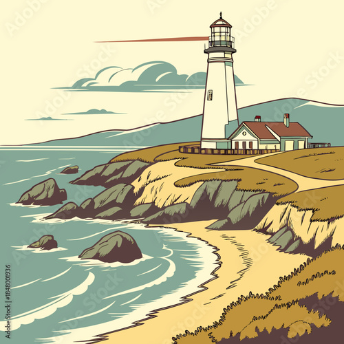 Coastal lighthouse on cliffs