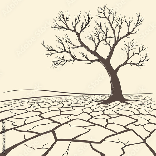 Lone tree in arid landscape