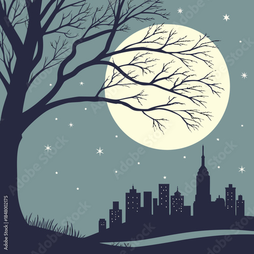 Cityscape under moonlit night