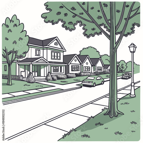 Suburban neighborhood street view