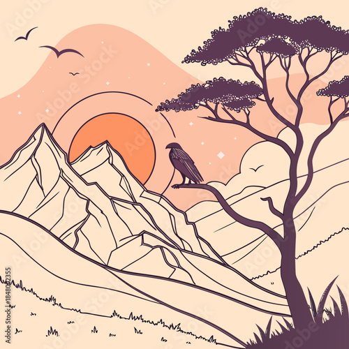 Eagle perched on mountain peak