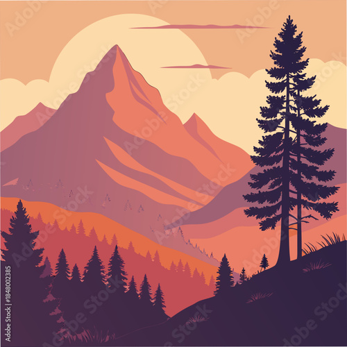 Sunset over majestic mountain range