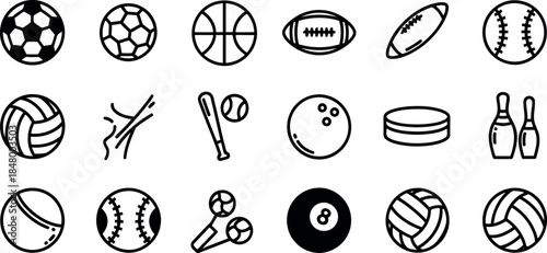 Sports balls and equipment icons Vector