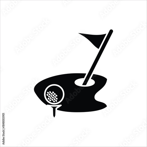 Golf icon. Golf stick, Golf Ball and Golf Flag symbol. Vector illustration for web design. Isolated on white background.
