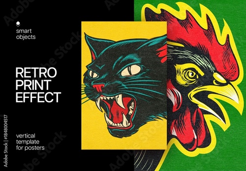 Retro Print Design Poster Effect Mockup