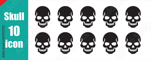 Uniform black skull silhouette icon set. Repeated death head vector collection.
