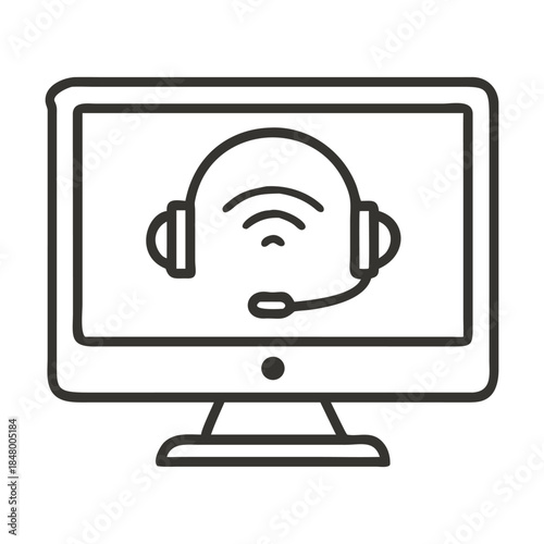 Online support line icon on computer screen isolated on a simple representation of customer service, technical assistance, and virtual communication