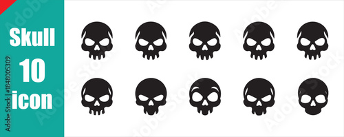 Uniform black skull silhouette icon set. Repeated death head vector collection.