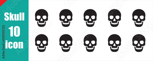 Uniform black skull silhouette icon set. Repeated death head vector collection.