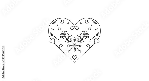 Heart shaped valentine with floral design and decorative elements