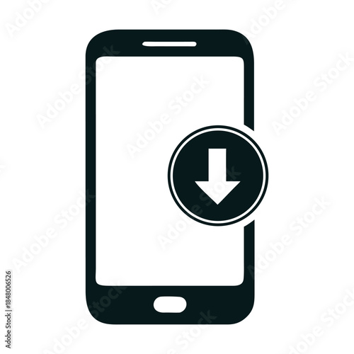 Smartphone download isolated on mobile phone with download arrow, indicating file transfer and data saving to the device