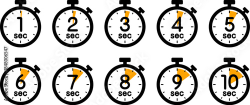時間を示すストップウォッチのアイコン（stopwatch icon　1sec/2sec/3sec/4sec/5sec/6sec/7sec/8sec/9sec/10sec）
