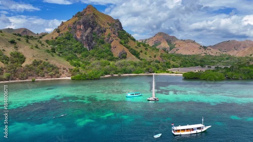 Komodo national park aerial view, Indonesia, travel in Indonesia, sailing trip in South East Asia, Padar island in Indonesia
