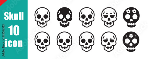 Cuadro en lienzo Line art and silhouette skull icon set including Mexican sugar skull