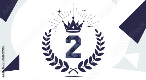 Stylish and modern ranking icon for second place featuring a crown laurel wreath and the number two with abstract elements.