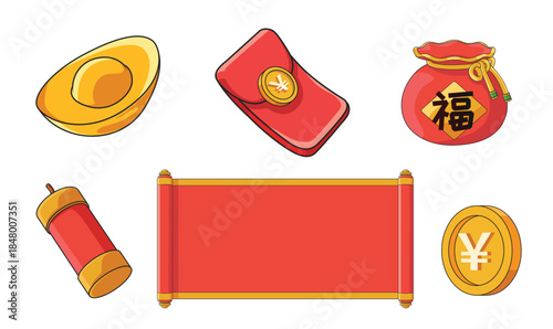 新年春节传统佳节中国风插画
