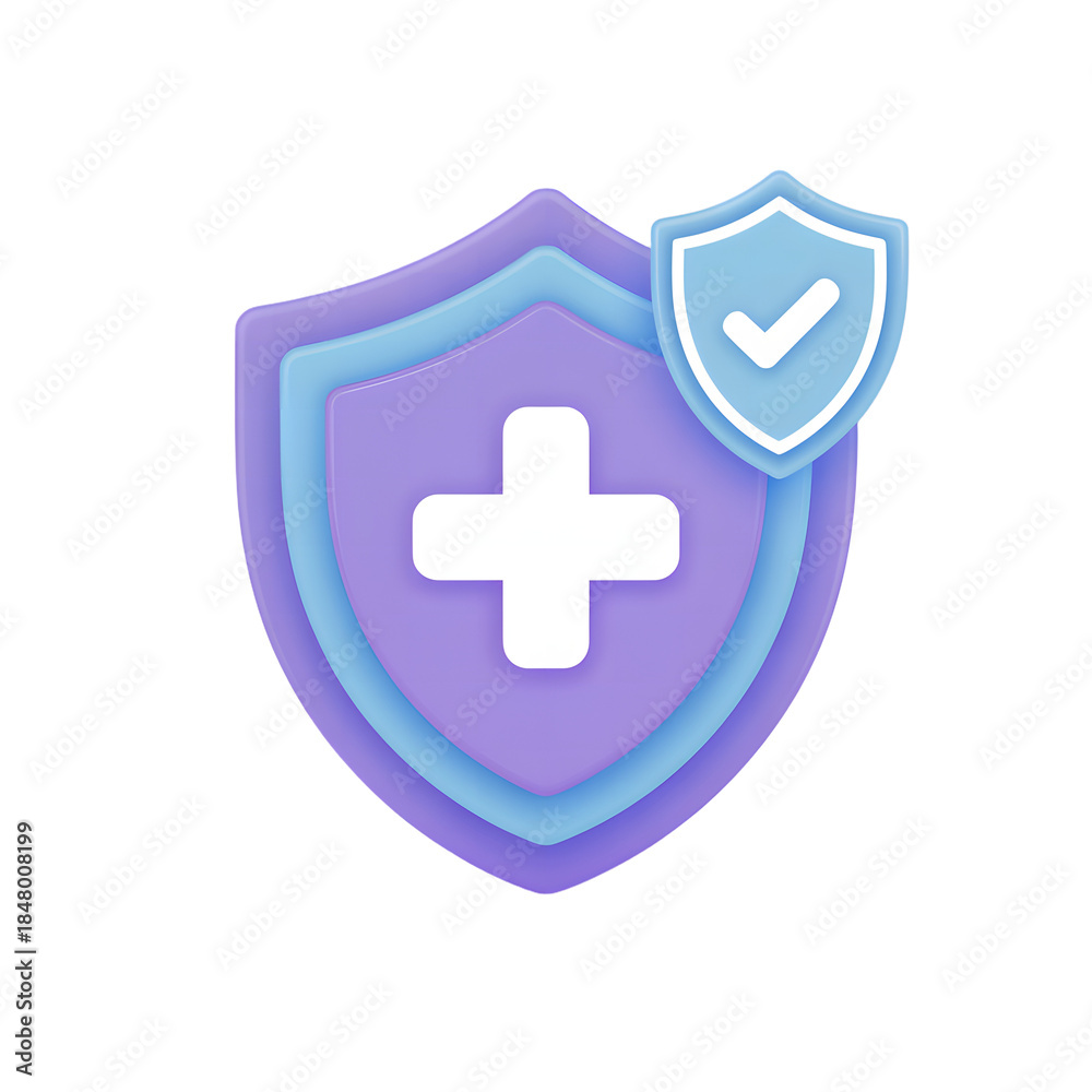Fototapeta premium 3d render of a health protection shield icon with a medical cross and verification check mark