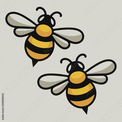 Adorable Cartoon Bees Flying With Yellow and Black Stripes Illustration