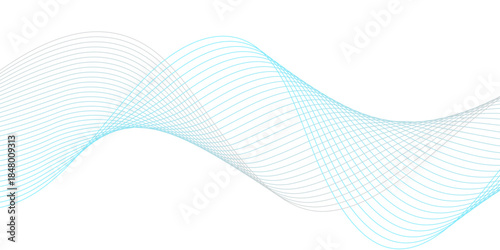 Minimalist abstract flowing wave line pattern in soft cyan blue, featuring smooth curved streaks that form a modern vector digital motion background on white or transparent space.