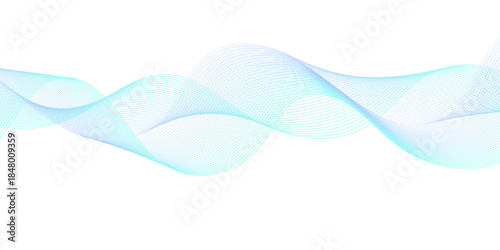 Minimalist abstract flowing wave line pattern in soft cyan blue, featuring smooth curved streaks that form a modern vector digital motion background on white or transparent space.