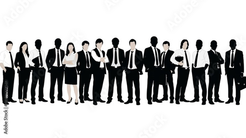 Silhouettes of business people standing in a row on