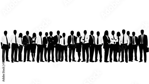Silhouette of a diverse group of business professionals standing in a line