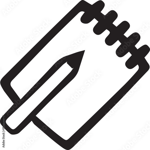 Simple hand drawn spiral notebook and pencil doodle icon