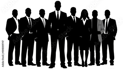 Silhouette of a diverse group of business professionals standing together in formal attire