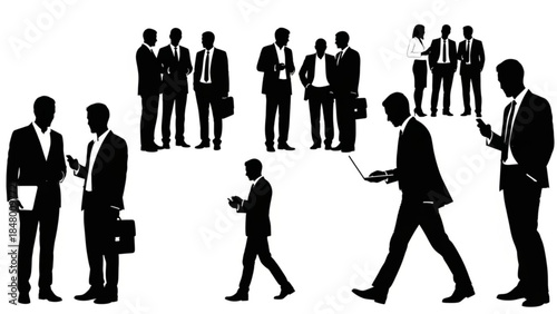 Silhouettes of business people in various professional poses