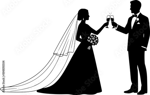 Wedding Couple Silhouette Vector Illustration Icon