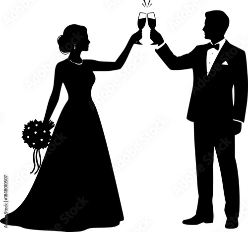 Wedding Couple Silhouette Vector Illustration Icon