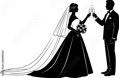 Wedding Couple Silhouette Vector Illustration Icon