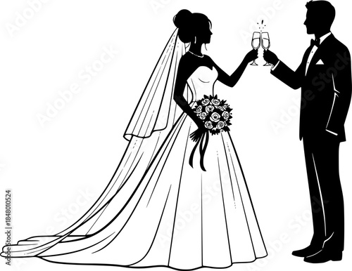 Wedding Couple Silhouette Vector Illustration Icon