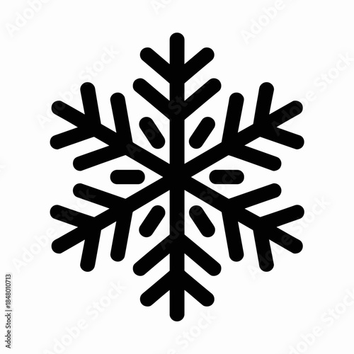 Black and White Flat Design of Geometric Snowflake on Simple Background