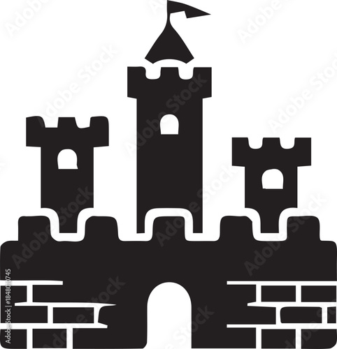 Simple black castle icon silhouette with towers and battlements