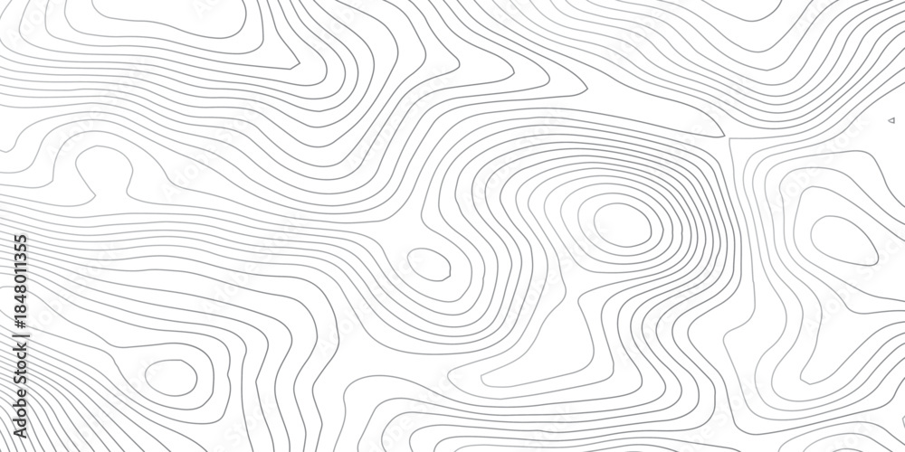 Fototapeta premium Topographic map background with abstract wavy contour lines elevation terrain, presented in a seamless monochrome minimalist style with soft gray organic curves on transparent background.