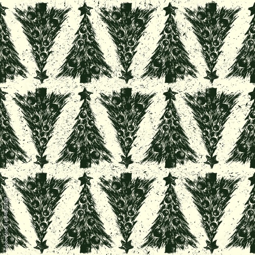 Seamless background with Christmas decorated tree.
