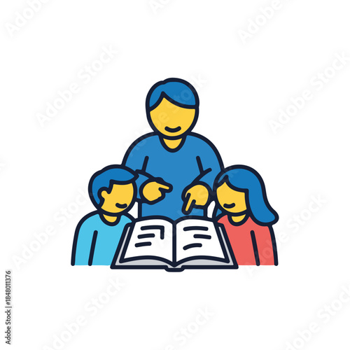 Adult Reading To Children With Open Book - Education Concept