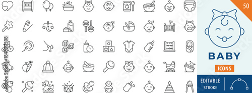 Baby icon collection set. Editable stroke.
