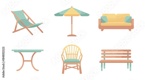 Outdoor furniture set illustration isolated on black