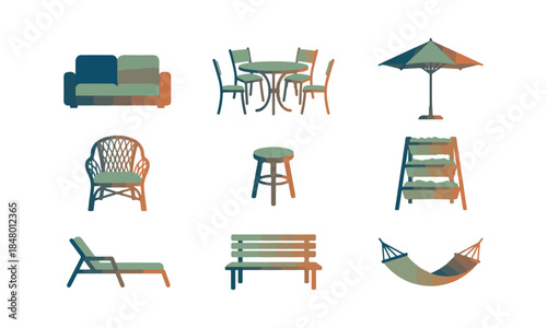Outdoor furniture set vector illustration on black background