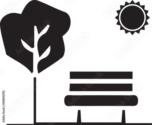Park bench and tree icon on a sunny day