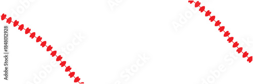 Red Heart  Border. Seamless row of red heart with strings on white background, expressing love, romance, celebration, and Valentine themed decoration.

